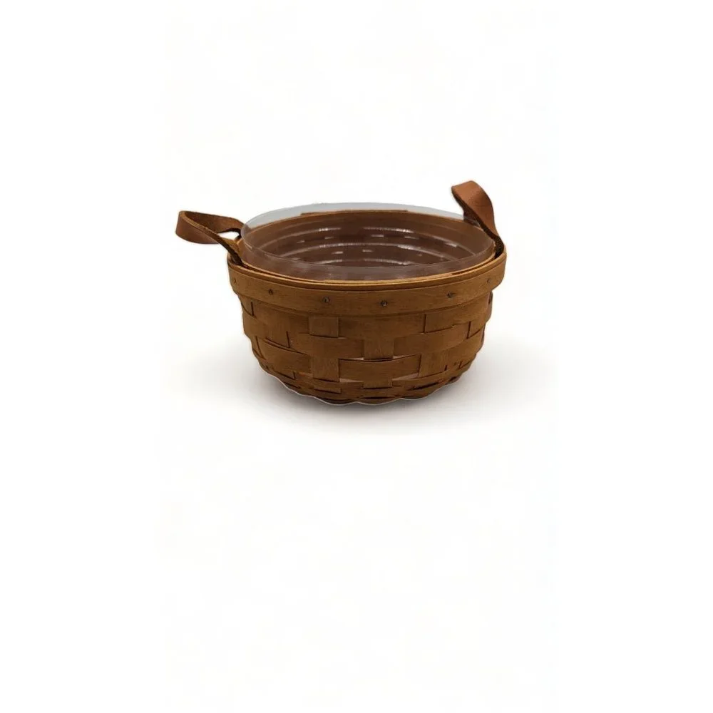 Vintage Longaberger Basket 1993 Hand Woven w/ Plastic Protector 6.5 Diameter